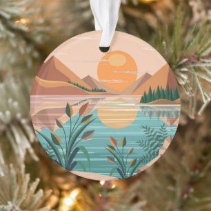 Peaceful Mountain Lake Sunset Landscape Ornament