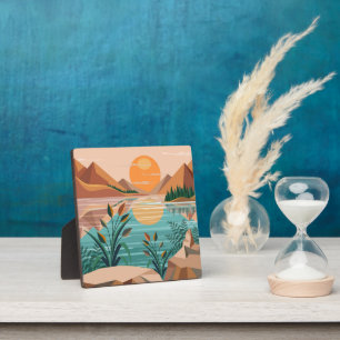Peaceful Mountain Lake Sunset Landscape Plaque