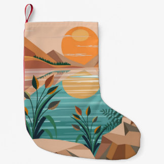 Peaceful Mountain Lake Sunset Landscape Small Christmas Stocking