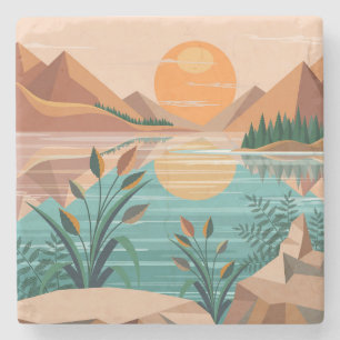 Peaceful Mountain Lake Sunset Landscape Stone Coaster