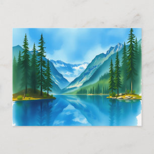 Peaceful Mountain Lake with Tall Trees Postcard