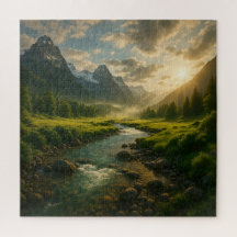 Peaceful Mountain River Landscape Jigsaw Puzzle
