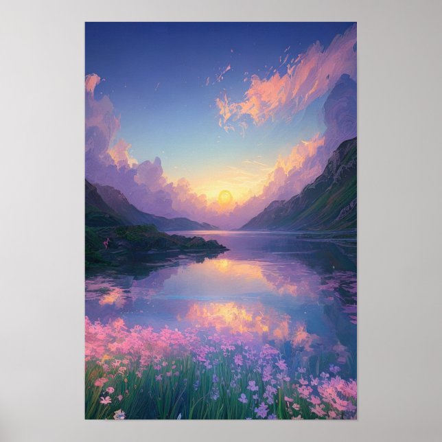Peaceful Mountain Sunset Poster (Front)