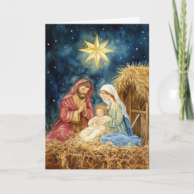 Peaceful Nativity with Christmas Star Card (Front)