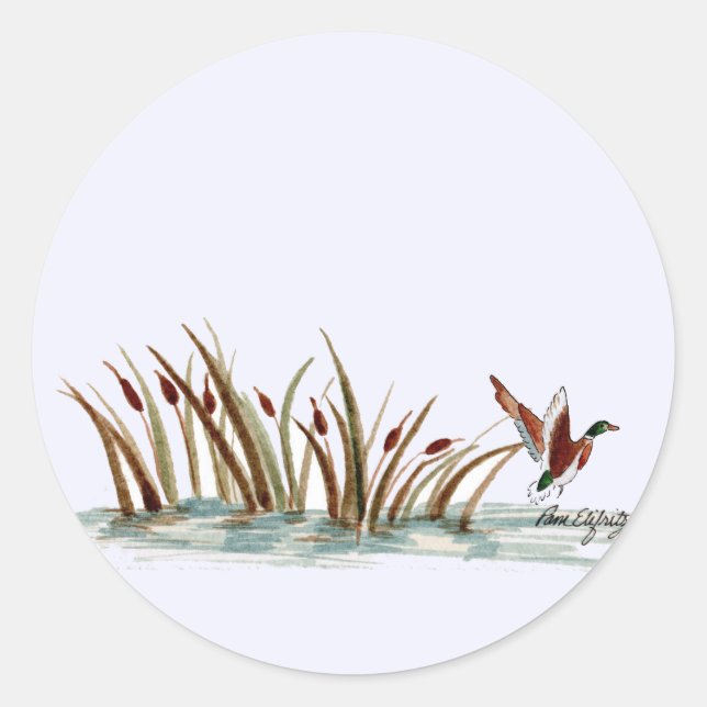 Peaceful Nature Mallard Duck Scene   Classic Round Sticker (Front)