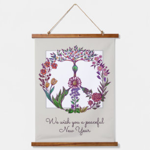 Peaceful New Year Floral Peace Sign Personalized Hanging Tapestry
