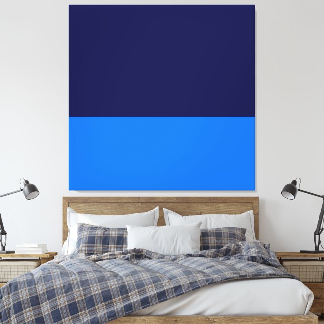 Peaceful Night Sea. Bright Blue Navy Colour Block Canvas Print (Insitu(Bedroom))