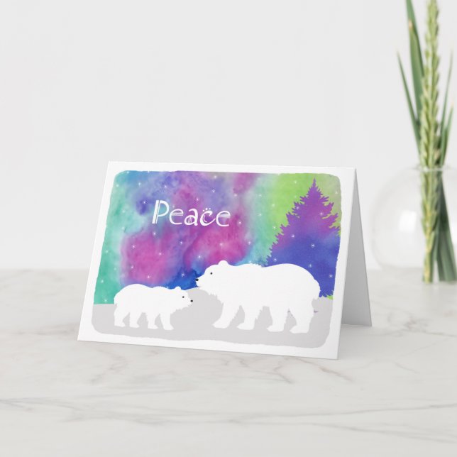 Peaceful Northern Lights Christmas Greeting Card (Front)