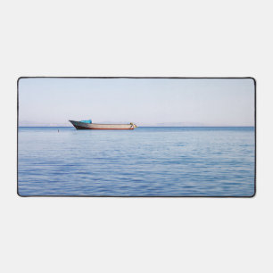 Peaceful Ocean & Solitary Boat Fine Art Photo Desk Mat