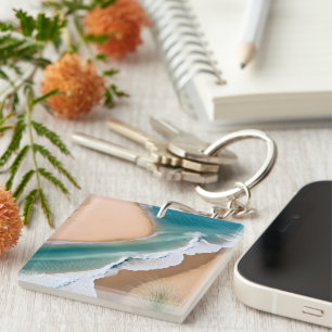 Peaceful Ocean Waves Rolling Over Golden Sands Keychain