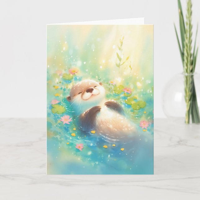 Peaceful Otter in Blooming Waters Card (Front)