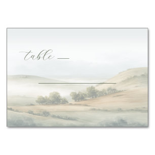 Peaceful Pastel Watercolor Landscape Table Number