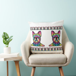 Peaceful Paws: Yoga Bulldog in Tie Dye Colours Throw Pillow