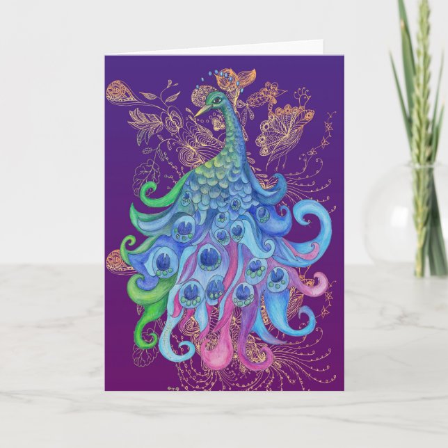 Peaceful Peacock blank Greeting Cards (Front)
