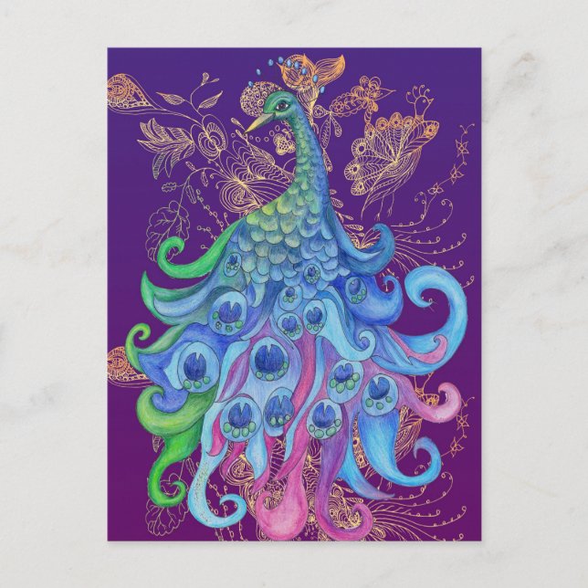 Peaceful Peacock Holiday Greeting Cards (Front)