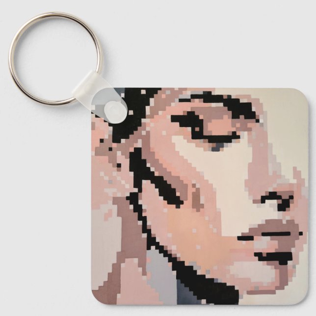 Peaceful pixel face in soft tones keychain (Front)