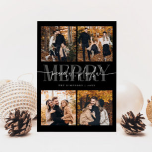 Peaceful Playful Merry Black Christmas Multi Photo Holiday Card