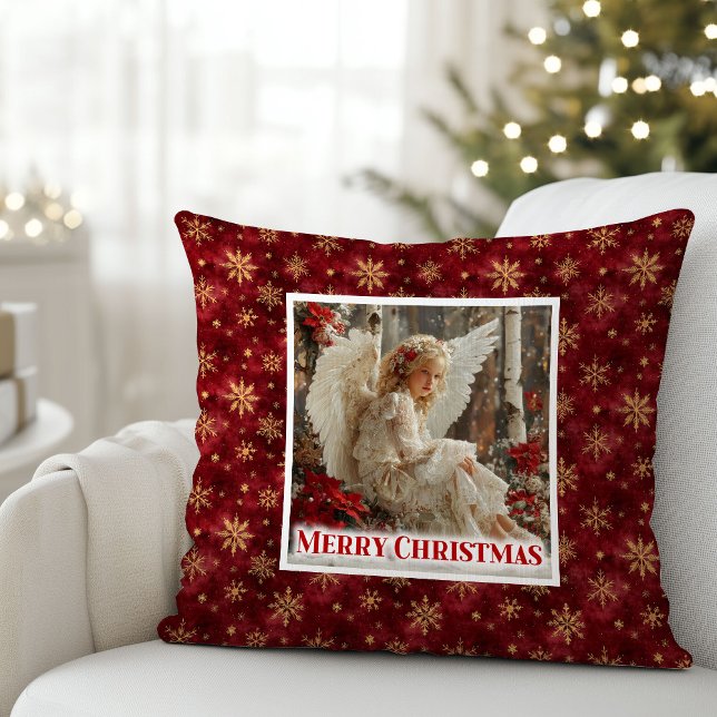 Peaceful Poinsettia Angel Christmas Gift Pillow (Peaceful Poinsettia Angel Christmas Gift Pillow)
