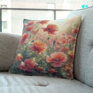 Peaceful Poppy Meadow Throw Pillow