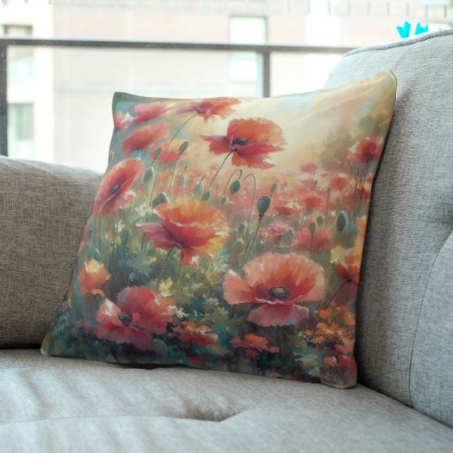 Peaceful Poppy Meadow Throw Pillow (Creator Uploaded)