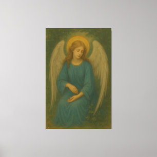 Peaceful Prayer Angel – Golden Halo White Wing Gua Canvas Print