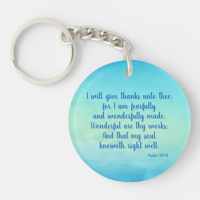 Peaceful Psalm 139:14 Encouraging Bible Verse Keychain (Front)