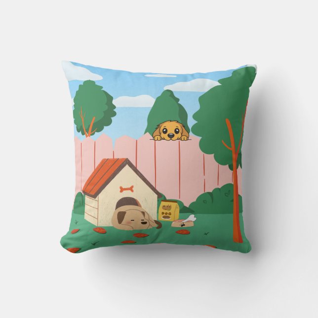 Peaceful Pups Yard Throw Pillow (Front)