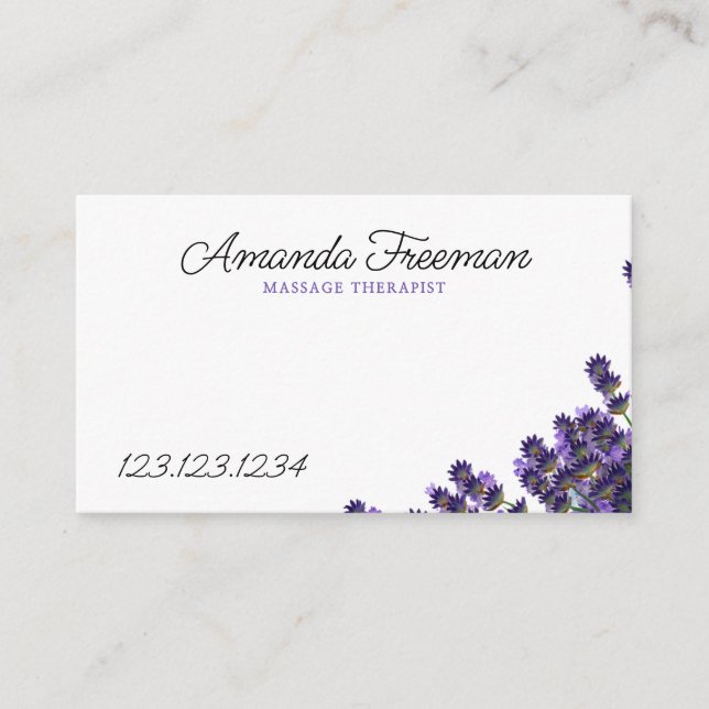 Peaceful Purple Lavender Massage Therapy Business Card (Front)