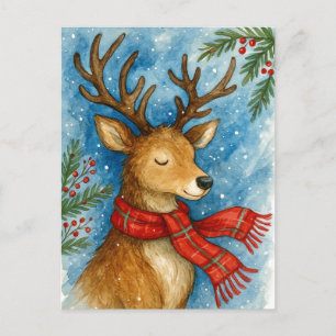 Peaceful Reindeer Red Scarf Christmas Postcard