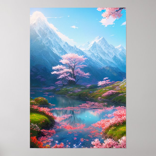Peaceful River amid Towering Mountains Poster (Front)