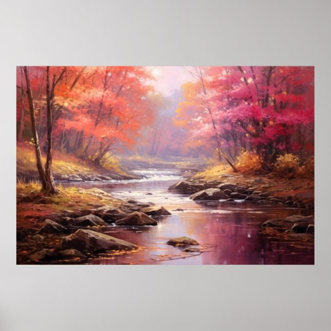Peaceful River Morning Autumn Japanese Fine Art Poster (Front)