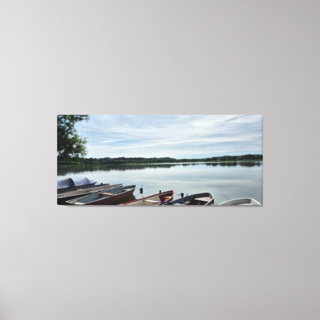 Peaceful Rowboats on Calm Lake Serene Nature Photo Canvas Print (Front)