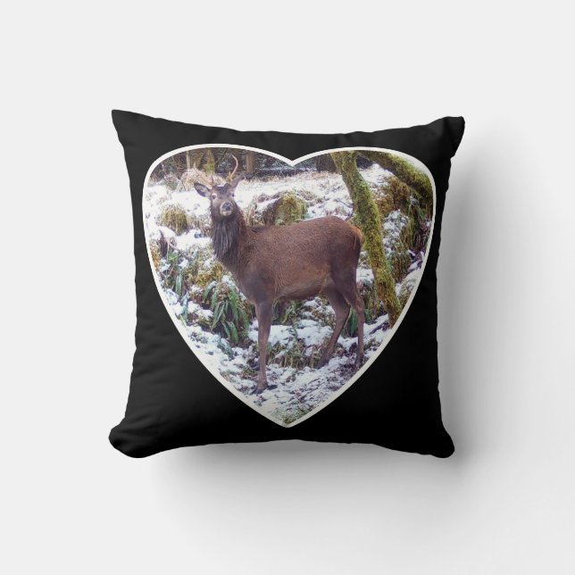 Peaceful Rustic Red Deer Stag Scenic Snowy Country Throw Pillow (Front)