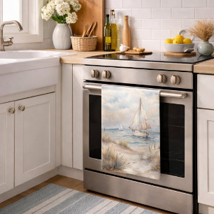 Peaceful Sailing Watercolor Coastal Kitchen Towel