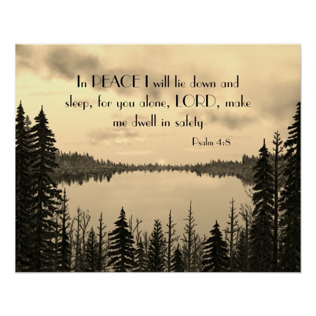 Peaceful Scripture Sunset Lake Sepia Painting Poster (Front)