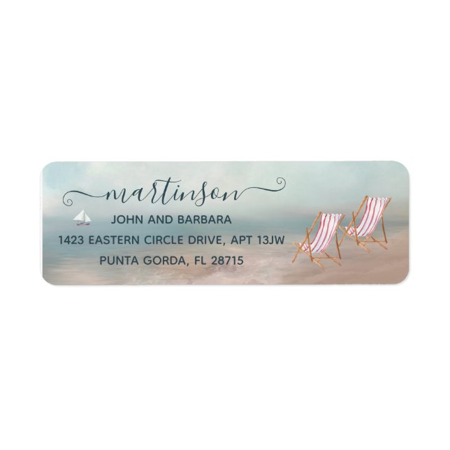 Peaceful Seascape Beach Sailboat Return Address  (Front)