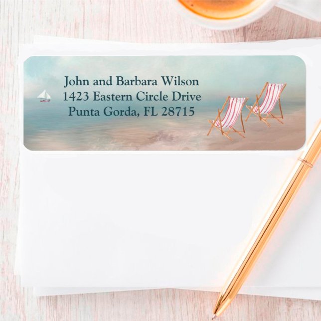  Peaceful Seascape Beach Sailboat Return Address (Creator Uploaded)