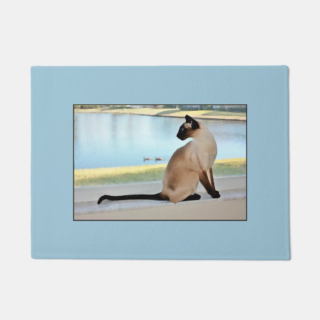 Peaceful Siamese Cat Painting Doormat (Front)
