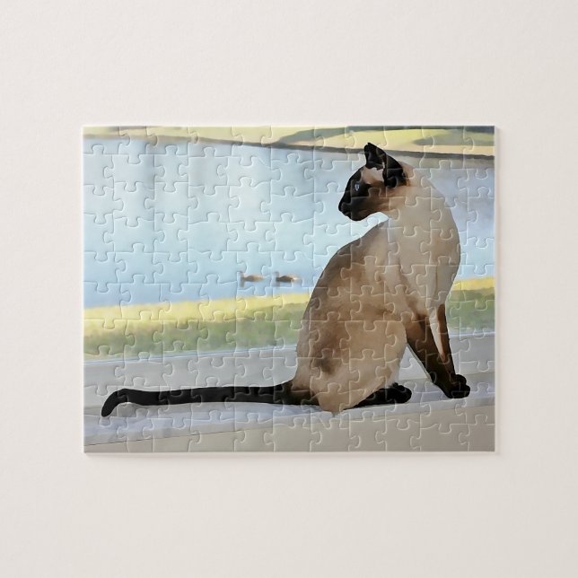 Peaceful Siamese Cat Painting Jigsaw Puzzle (Horizontal)