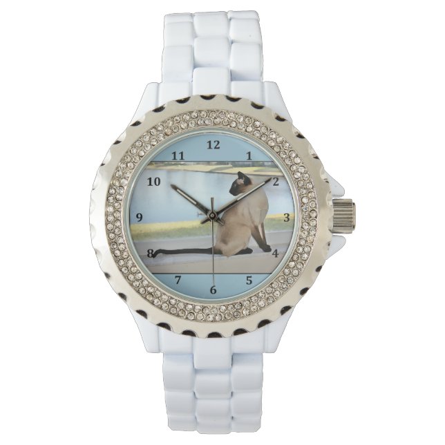 Peaceful Siamese Cat Painting Watch (Front)