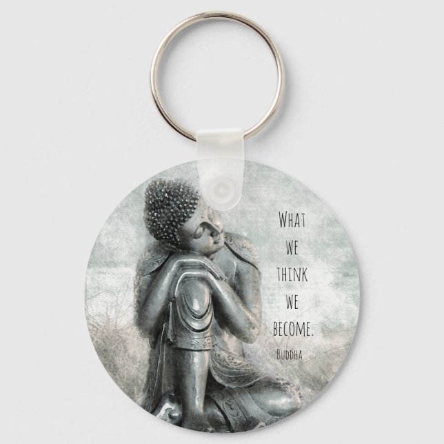 Peaceful Silver Buddha With Quote Keychain (Front)