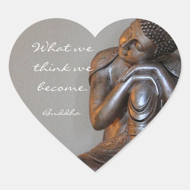Peaceful silver Buddha with words of wisdom Heart Sticker (Front)