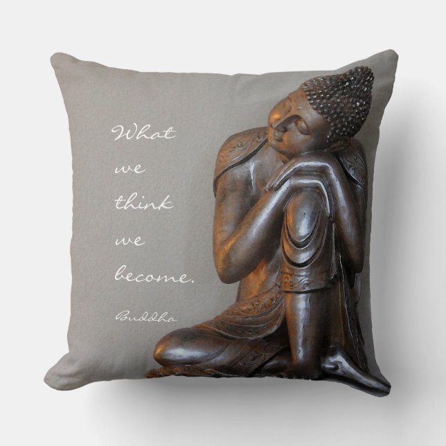 Peaceful silver Buddha with words of wisdom Throw Pillow (Front)