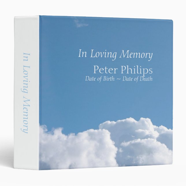 Peaceful Sky 1 Funeral Memorial Guest Book Binder (Front/Spine)