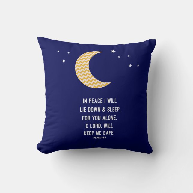 Peaceful Sleep, Moon, Navy Background Verse Throw Pillow (Front)