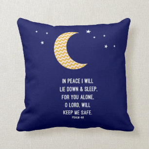 Peaceful Sleep, Moon, Navy Background Verse Throw Pillow