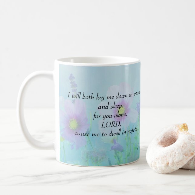 Peaceful Sleep, Psalms 4 Coffee Mug (With Donut)