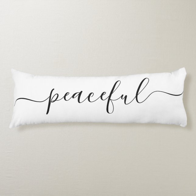 Peaceful Sleep White Black Elegant Script Body Pillow (Front)