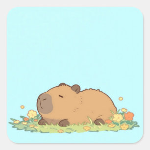 Peaceful Sleeping Capybara in Flower Meadow Square Sticker