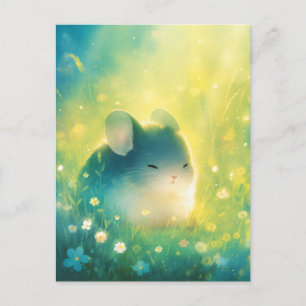 Peaceful Sleeping Chinchilla in Sunny Green Meadow Postcard